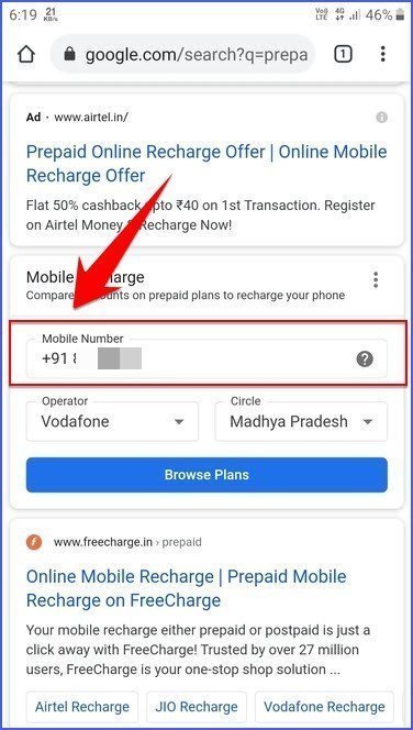 Google search results show mobile number associated with google account - How to use Google Search to Recharge your Prepaid Mobile Number