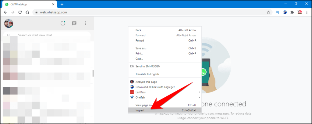 Opening Inspect Element Open Inspect Element - whatsapp web dark mode