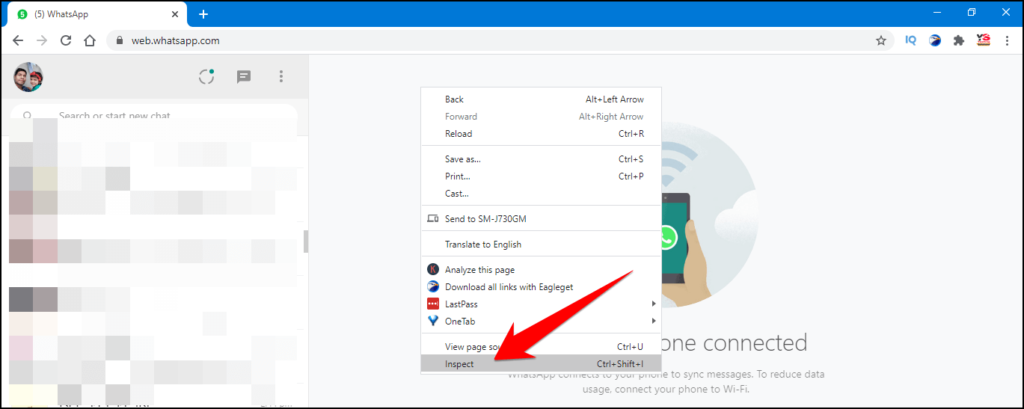 Open Inspect Element - whatsapp web dark mode