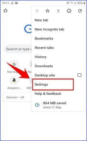 Opening settings of android chrome Opening settings of android chrome - dns chrome