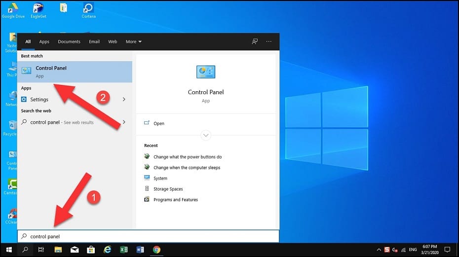 Open Control Panel App - Fast Startup Windows 10