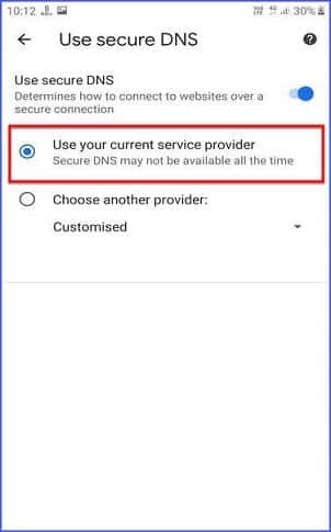 Use your current service provider - chrome secure dns feature
