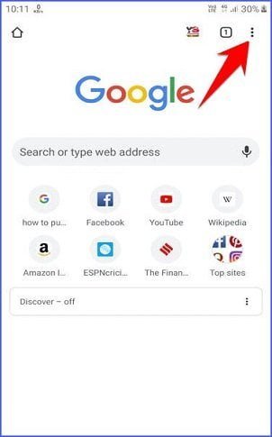Tapping on the tree vertical dots of Android Chrome Tapping on the three vertical dots of Android Chrome - dns chrome