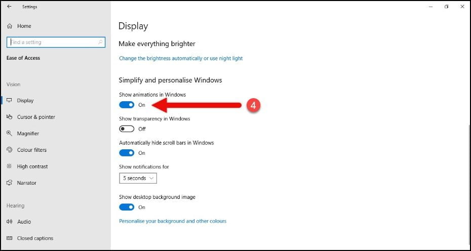 Turn off toggle to show animations in Windows - How to Disable Animations in Windows 10 