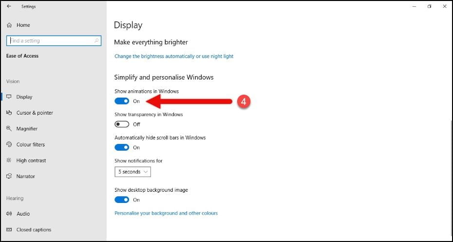 turning off toggle to show animations in Wndows Turn off toggle to show animations in Windows - How to Disable Animations in Windows 10
