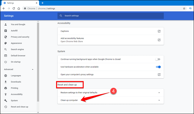 Reset and clean up option - How to use chrome clean up tool to remove viruses