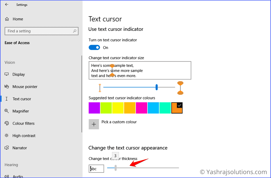 changing the thickness of the text cursor - text cursor indicator in windows 10