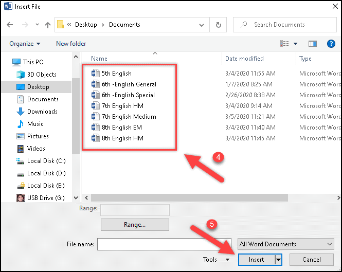 Selecting and Inserting file into a new document Selecting and Inserting Files into a New Document - How to Combine Word Documents into One
