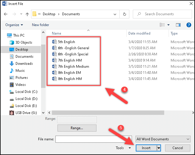 Selecting and Inserting Files into a New Document - How to Combine Word Documents into One