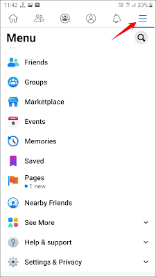Tap on Facebook Hamburger button Tap on Facebook Hamburger button