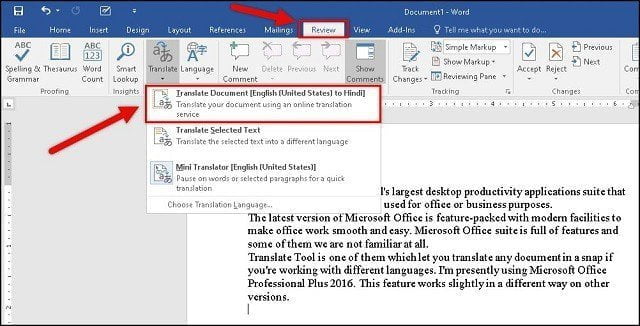 Translating the whole document - How to Translate Word Document