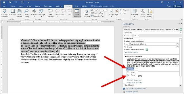 replacing the original text with translated text - How to Translate Word Document