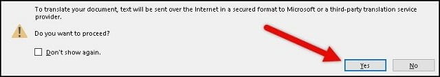 translate selected text dialogue box - How to Translate Word Document