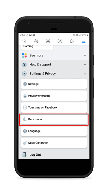 Turning on Facebook dark mode option - How to turn on dark mode on Facebook app