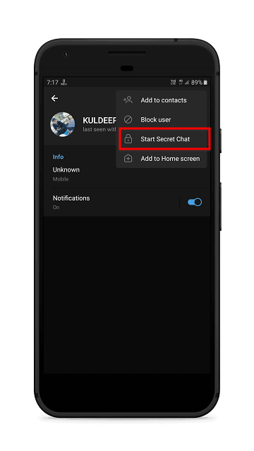 tapping on telegram secret chat option Telegram Secret Chat option - How to enable Secret Chat in Telegram