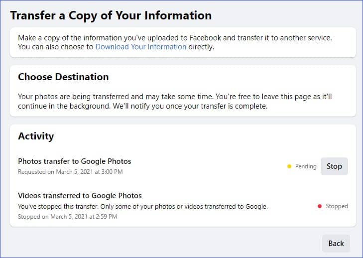 facebook photos, videos transfer process - How to transfer photos from Facebook to Google Photos