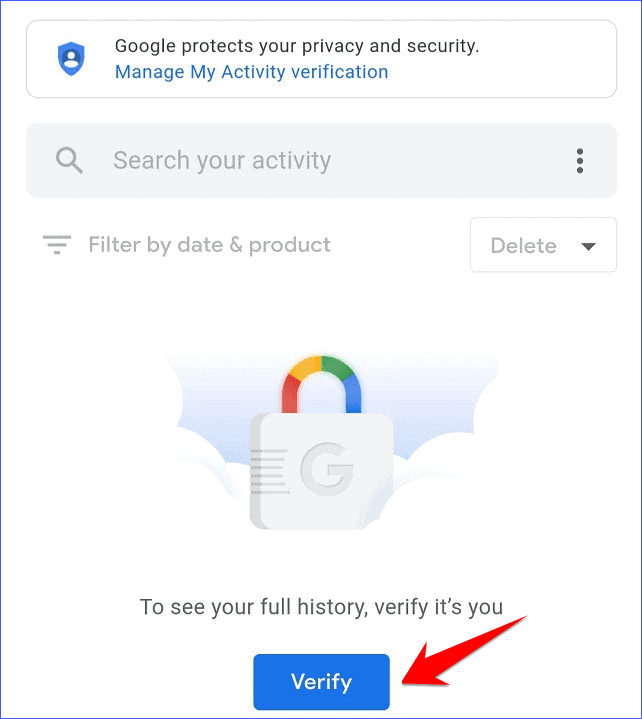 Manage My Activity Verify Button - How to Password Protect Your Google Search Activity