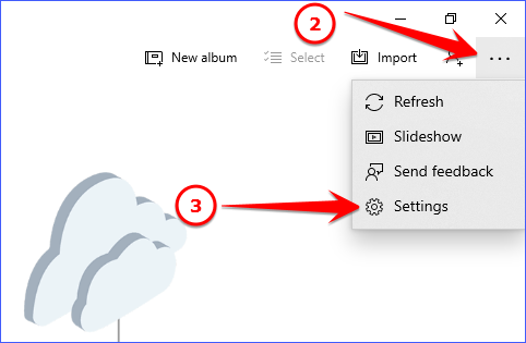 Clicking on the three dots and settings on Windows Photos app