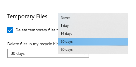 Configuring Temporary Files of Storage Sense