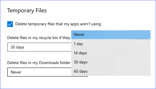 Delete files from your Downloads folder in Storage Sense