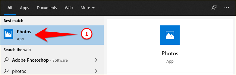 searching windows 10 photos app in search box