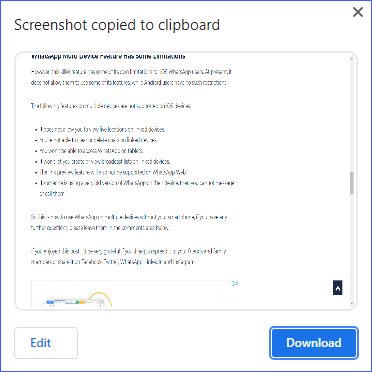 Chrome desktop screenshot tool edit and download options