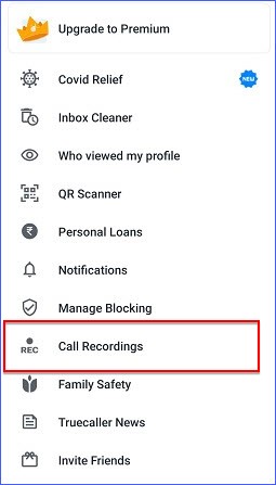 Select Call Recordings in Truecaller app