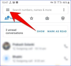 Tap the hamburger menu in truecaller