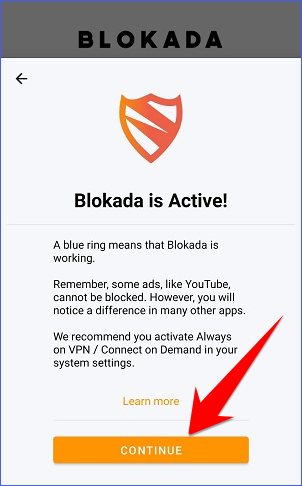 Setting up blokada app to block ads