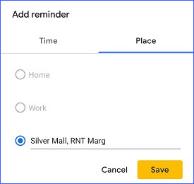 location based reminders saving in Google Keep