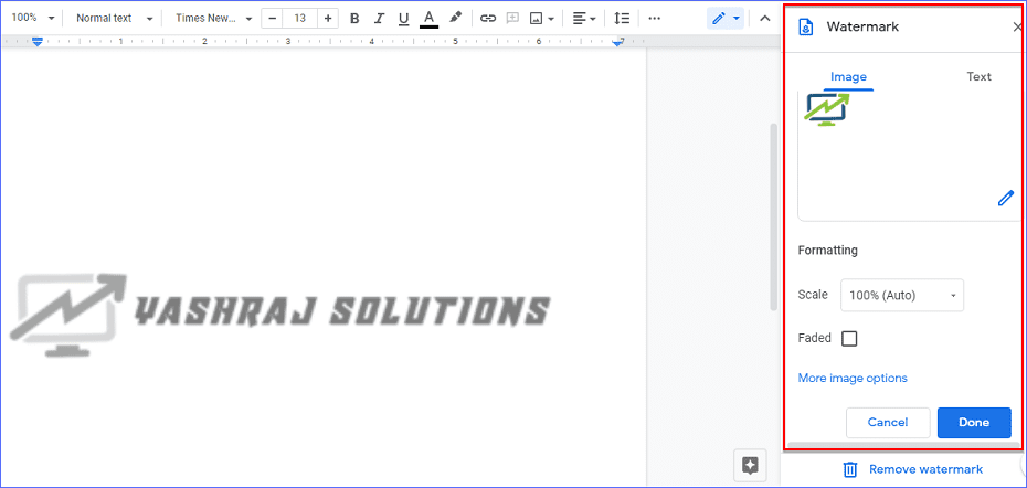 Google Docs Image Watermark customization tools