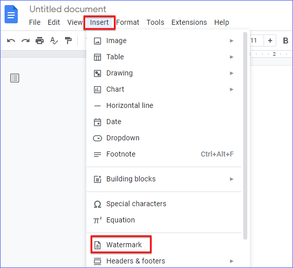 selecting watermark in Google Docs