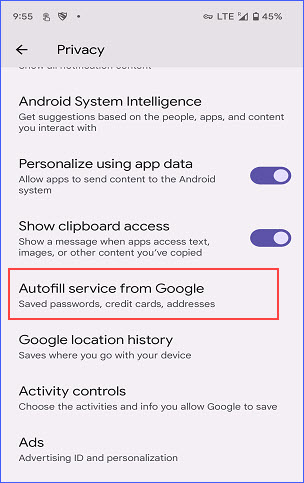 Autofill service from Google