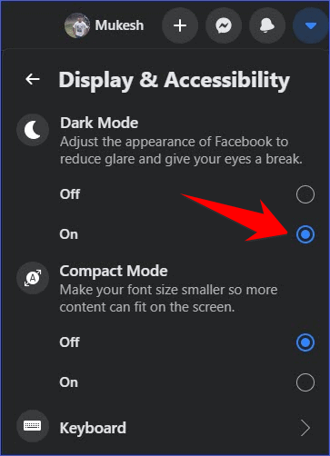 how to enable dark mode on Facebook desktop