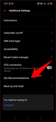 realme get recommendations options